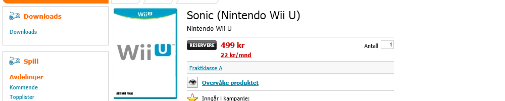 Update: Norwegian Retailer Lists “Sonic Wii-U”