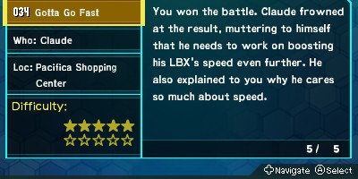 LBX: Little Battlers eXperience on 3DS has a mission called “Gotta Go Fast”
