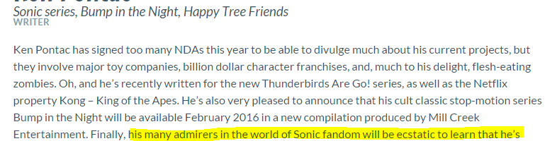 Update: Ken Pontac To Write the Next Sonic Game?