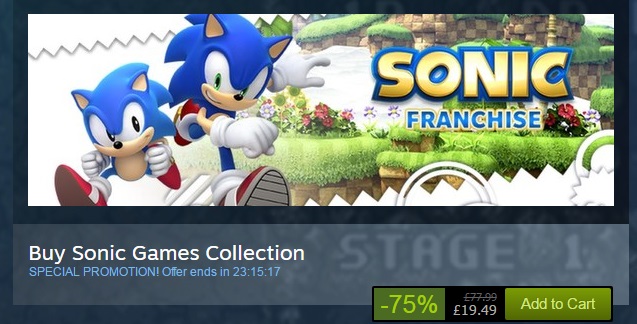 Sonic games 75% off on Steam for 24 hours